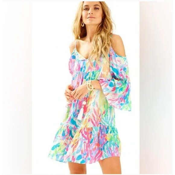 Lilly Pulitzer Dresses & Skirts - Lilly Pulitzer Alanna Dress Womens Medium Multicolor Off Shoulder Tassel Ruffle